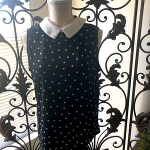 New black with white polka dots and white collar